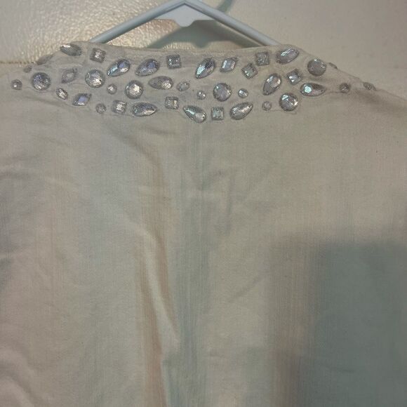 CHICO’S PLATINUM White Embellished Cotton Blazer Jacket.Size 1 - Picture 10 of 15